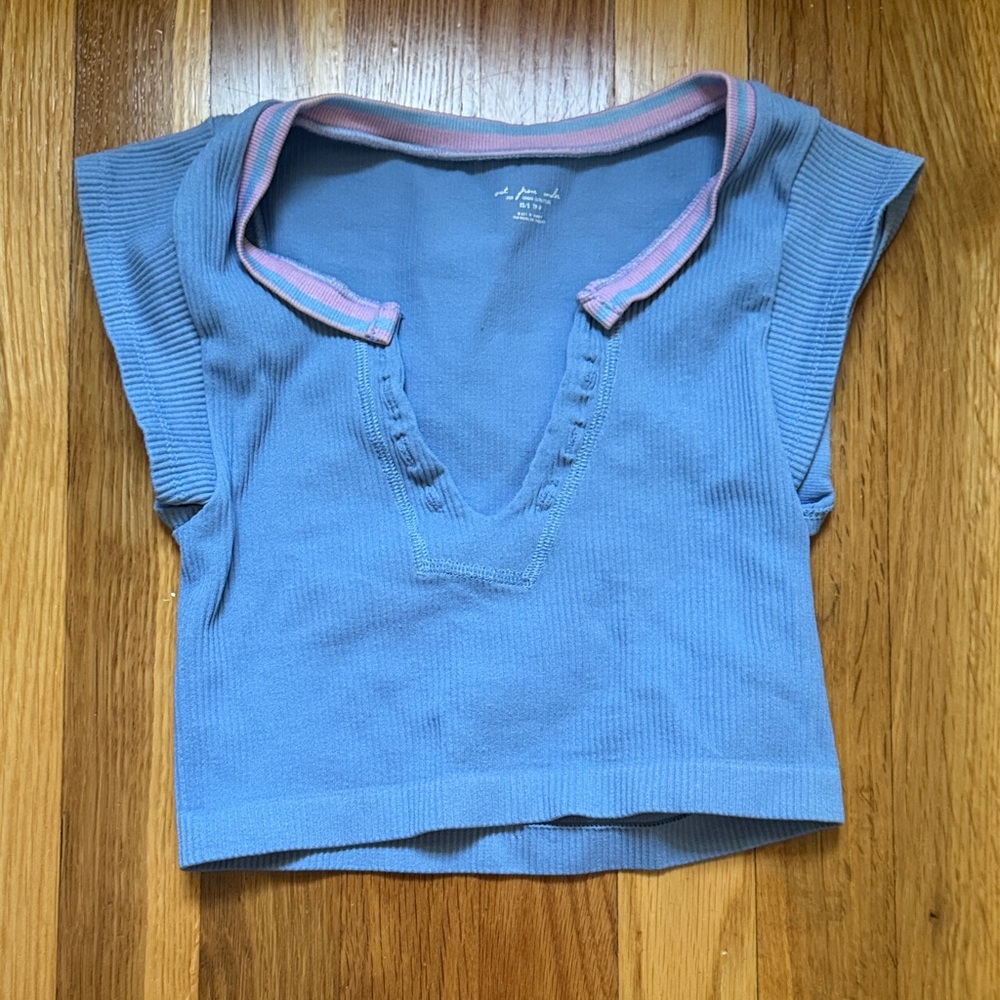 Urban Outfitters Blue Crop Top with Pink Trim